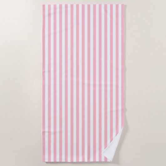 Roze en Wit Medium Size Verticale Stripes Strandlaken (Voorkant)