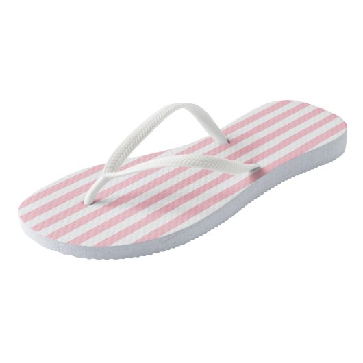 Roze en Wit Medium Size Verticale Stripes Teenslippers (Schuin)