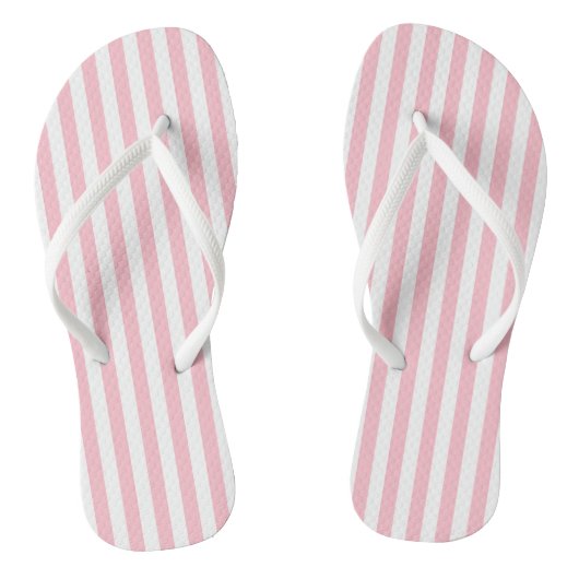 Roze en Wit Medium Size Verticale Stripes Teenslippers (Voetbed)