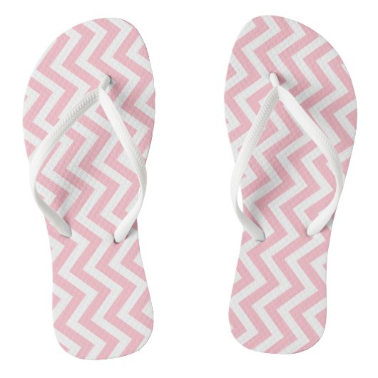 Roze en Wit Medium Verticale Chevron Stripes Teenslippers (Voetbed)