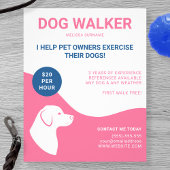 Roze en wit met blauwe Sjabloon van de Dog Walker Flyer