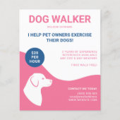 Roze en wit met blauwe Sjabloon van de Dog Walker Flyer (Voorkant)