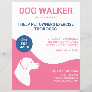 Roze en wit met blauwe sjabloon voor honden uitlat flyer