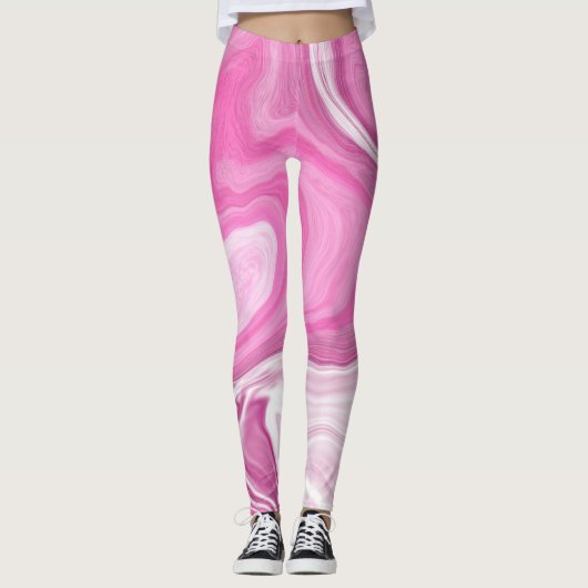 Roze en wit met een aanraking van Paarse marmerkun Leggings (Voorkant)