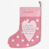 Roze en wit met sterren foto en naam eerst kleine kerstsok (Achterkant)