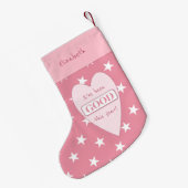 Roze en wit met sterren foto en naam eerst kleine kerstsok (Achterkant (Hangend))
