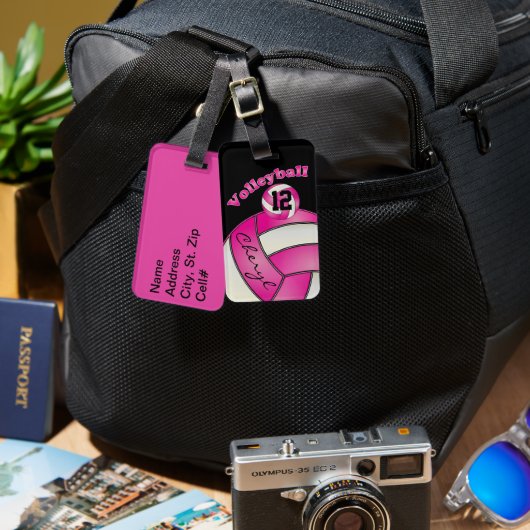 Roze en wit met zwarte porty Volleyball Bagagelabel (Voorkant /achterkant)