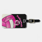 Roze en wit met zwarte porty Volleyball Bagagelabel (Voorkant horizontaal)