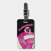 Roze en wit met zwarte porty Volleyball Bagagelabel (Voorkant verticaal)