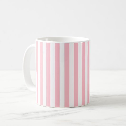Roze en Wit Middel Verticaal Streepjespatroon Koffiemok (Voorkant links)