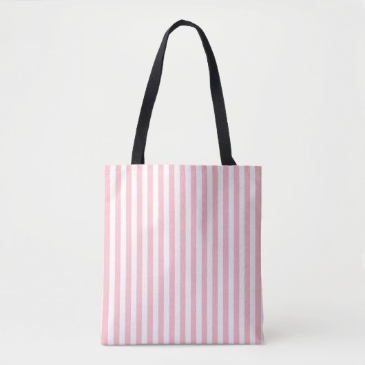 Roze en Wit Middel Verticaal Streepjespatroon Tote Bag (Voorkant)