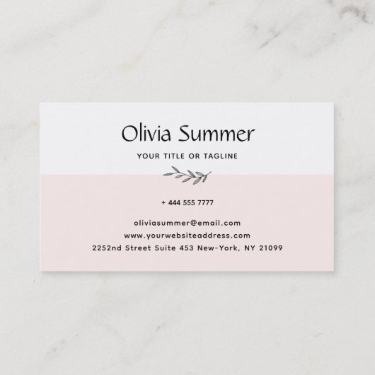 Roze en wit minimalistisch visitekaartje (Achterkant)