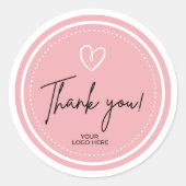 Roze en Wit Modern Dank u Cirkel Ronde Sticker (Voorkant)