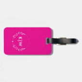 Roze en Wit | Modern Initialen Monogram Bagagelabel (Achterkant horizontaal)