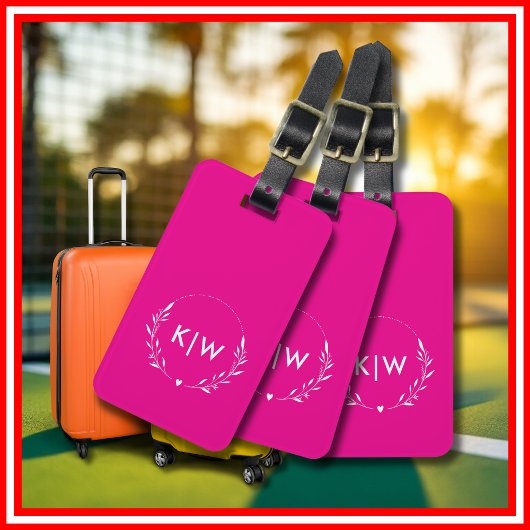 Roze en Wit | Modern Initialen Monogram Bagagelabel