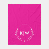 Roze en Wit | Modern Initialen Monogram Fleece Deken (Voorkant)
