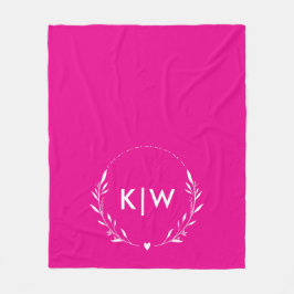 Roze en Wit | Modern Initialen Monogram Fleece Deken