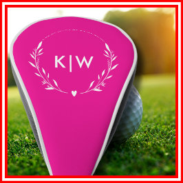 Roze en Wit | Modern Initialen Monogram Golfheadcover