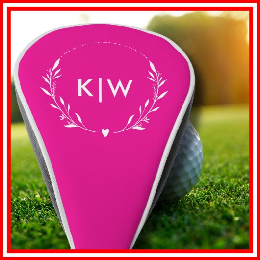 Roze en Wit | Modern Initialen Monogram Golfheadcover