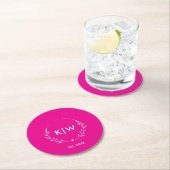 Roze en Wit | Modern Initialen Monogram Ronde Kartonnen Onderzetter (Insitu)