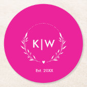 Roze en Wit | Modern Initialen Monogram Ronde Kartonnen Onderzetter (Voorkant)