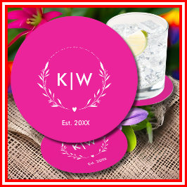 Roze en Wit | Modern Initialen Monogram Ronde Kartonnen Onderzetter