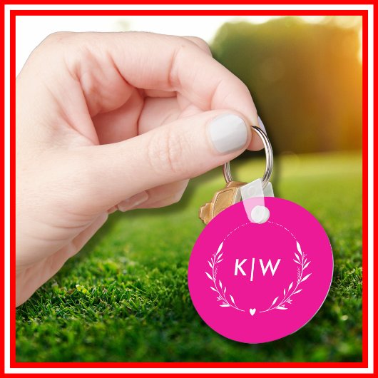 Roze en Wit | Modern Initialen Monogram Sleutelhanger