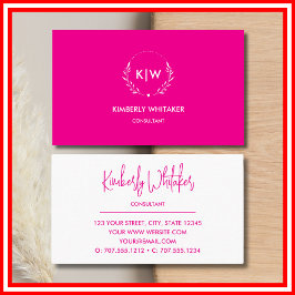 Roze en Wit | Modern Initialen Monogram Visitekaartje