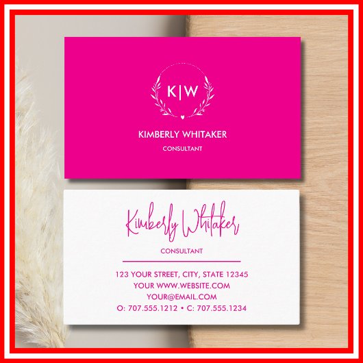Roze en Wit | Modern Initialen Monogram Visitekaartje