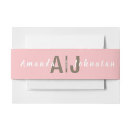 Roze en Wit Modern Monogram Bruiloft Uitnodigingen Wikkel