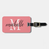 Roze en wit | Modern Monogram Custom Bagagelabel (Voorkant horizontaal)