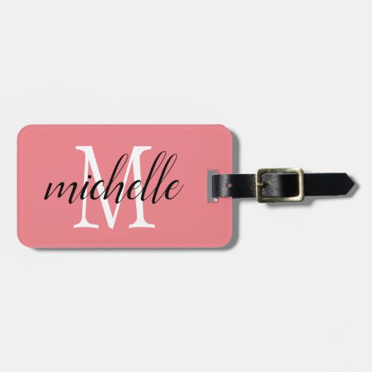 Roze en wit | Modern Monogram Custom Bagagelabel (Voorkant horizontaal)