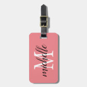 Roze en wit | Modern Monogram Custom Bagagelabel (Voorkant verticaal)