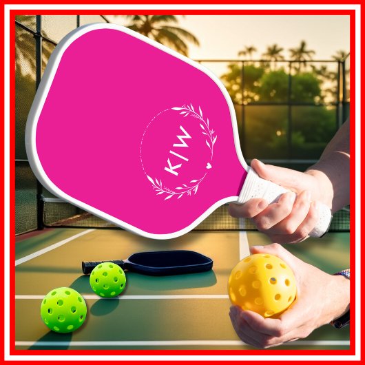Roze en Wit | Modern Monogram Initiaal Pickleball Paddle