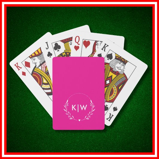 Roze en Wit | Modern Monogram Initiaal  Pokerkaarten