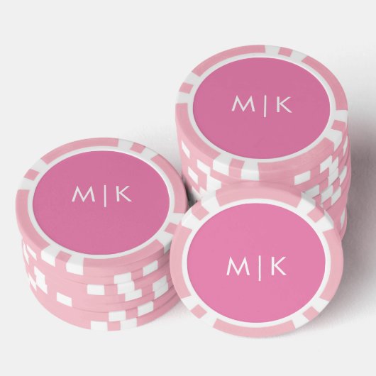 Roze en wit | Modern monogram Poker Chips (Opstapeling)