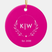 Roze en Wit | Moderne Initialen Monogram Keramisch Ornament (Voorkant)