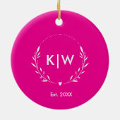 Roze en Wit | Moderne Initialen Monogram Keramisch Ornament (Achterkant)