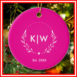Roze en Wit | Moderne Initialen Monogram Keramisch Ornament