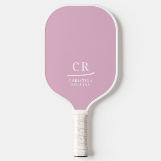 Roze en wit | Moderne Monogram Pickleball Paddle (Voorkant)