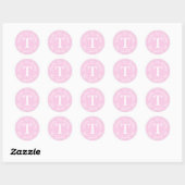 Roze en Wit Monogram Dank u Ronde Sticker (Vel)