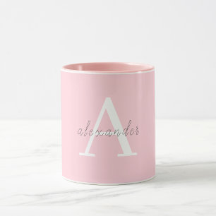Roze en wit monogram met Jouw naam Mok