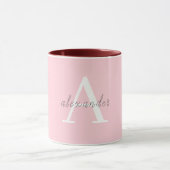 Roze en wit monogram met Jouw naam Mok (Midden)