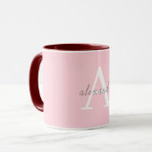 Roze en wit monogram met Jouw naam Mok (Voorkant links)