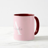 Roze en wit monogram met Jouw naam Mok (Voorkant rechts)