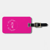 Roze en wit | Monogram moderne Initialen Bagagelabel (Voorkant horizontaal)
