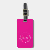 Roze en wit | Monogram moderne Initialen Bagagelabel (Voorkant verticaal)