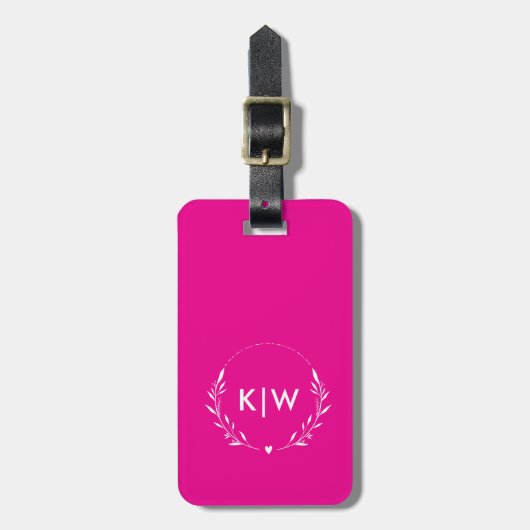 Roze en wit | Monogram moderne Initialen Bagagelabel (Voorkant verticaal)