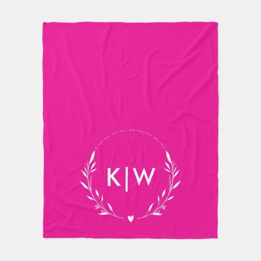 Roze en wit | Monogram moderne Initialen Fleece Deken (Voorkant)