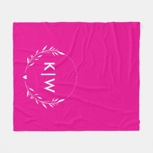 Roze en wit | Monogram moderne Initialen Fleece Deken (Voorkant (Horizontaal))
